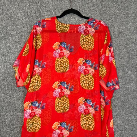 Show Me Your Mumu Kimono Womens Small Pineapple Print Red Sheer Cover Up Swim - Picture 9 of 9